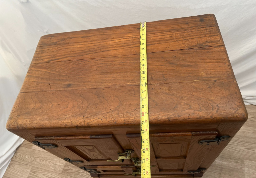 Antique Ice Box Three storage cabinets, Oak, Brass latches, Three Racks, 1920's