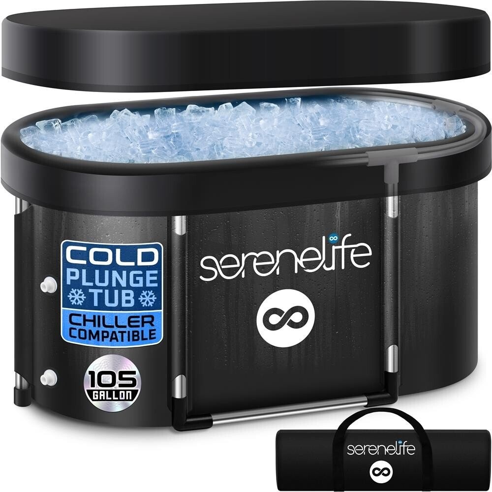 SereneLife 105 Gal. Inflatable Insulated Freestanding Cold Plunge Tub (Black)