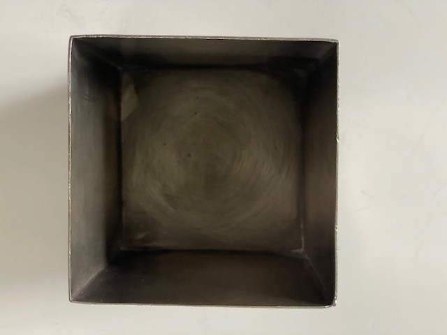 Open silver plate box; no mark, hammered sides, 3" square; desk accessory?