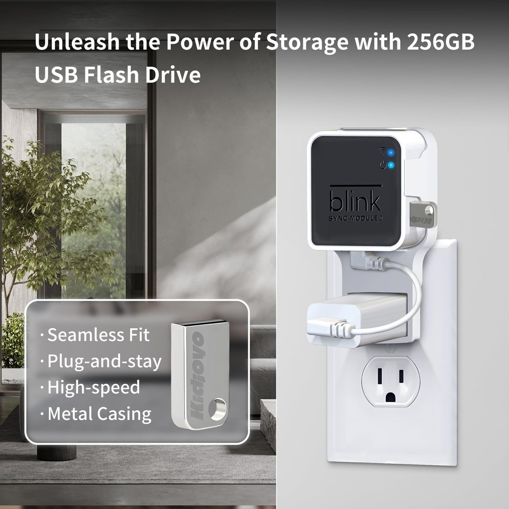 256GB USB Flash Drive & Wall Mount for Blink Sync Module 2 with Short Cable R