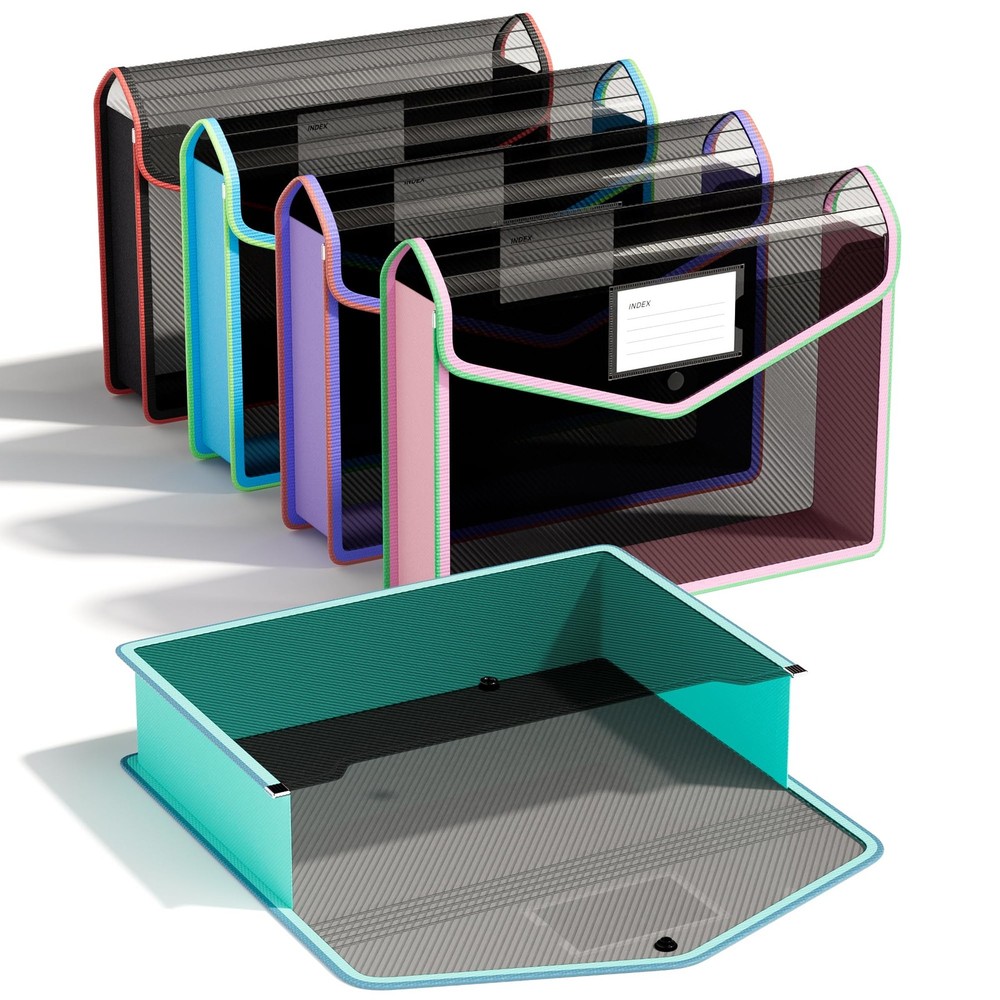 Plastic Expanding File Folder, Black Transparent Envelopes with Snap Closure,...