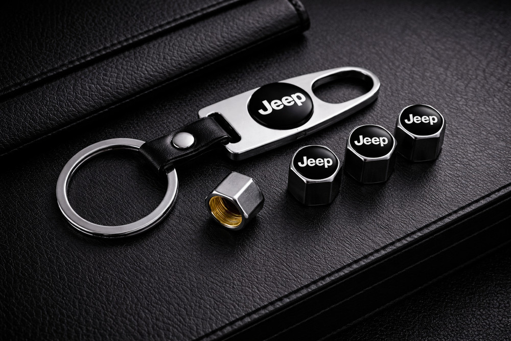 Jeep Keychain & Valve Cap Bundle – Silver
