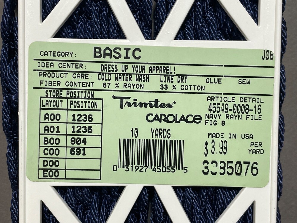 TRIMTEX CAROLACE 1" BASIC NAVY BLUE BRAID CABLE LOOP RAYON/COTTON 10 YARDS