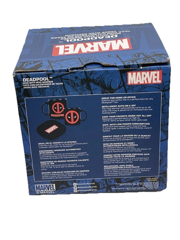 Marvel Deadpool Coffee Mug with Electric Warmer Keeps Drinks Hot NEW!