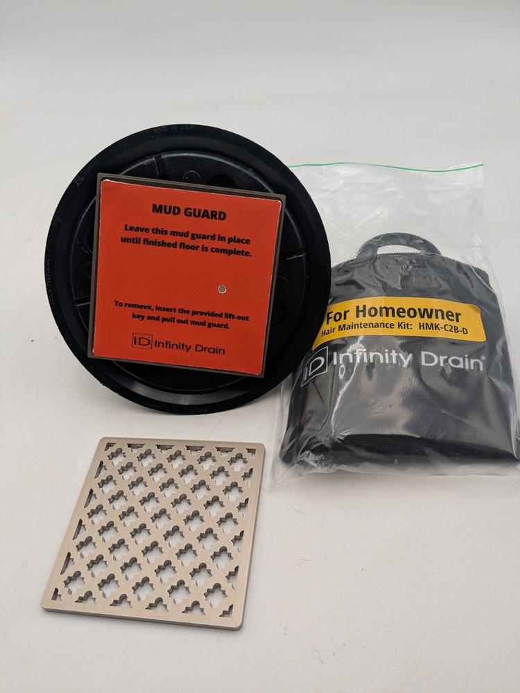Infinity Drain 4" x 4" MD 4 Center Drain Complete Kit & Pattern Decorative Plate