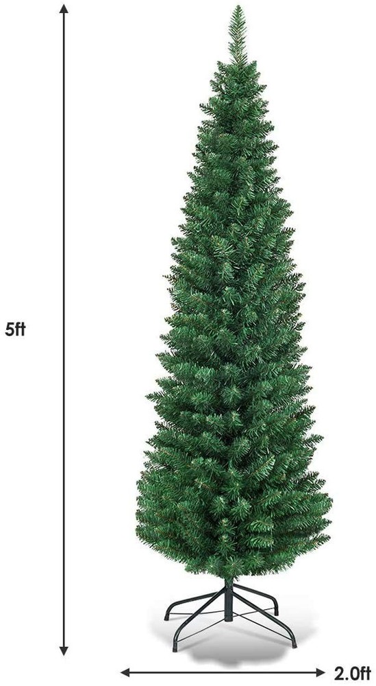 , Green Artificial Pencil Christmas, Premium Hinged Pine Tree with Solid Meta...