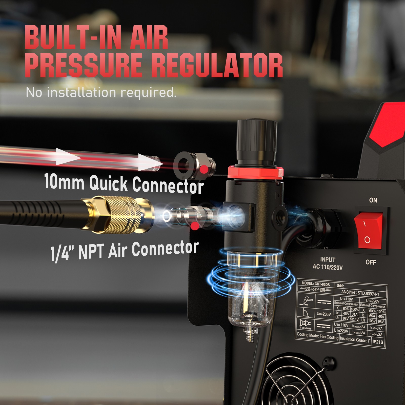 65Amp Plasma Cutter Non-HF Pilot Arc, Dual Voltage 110V/220V, Digital Display