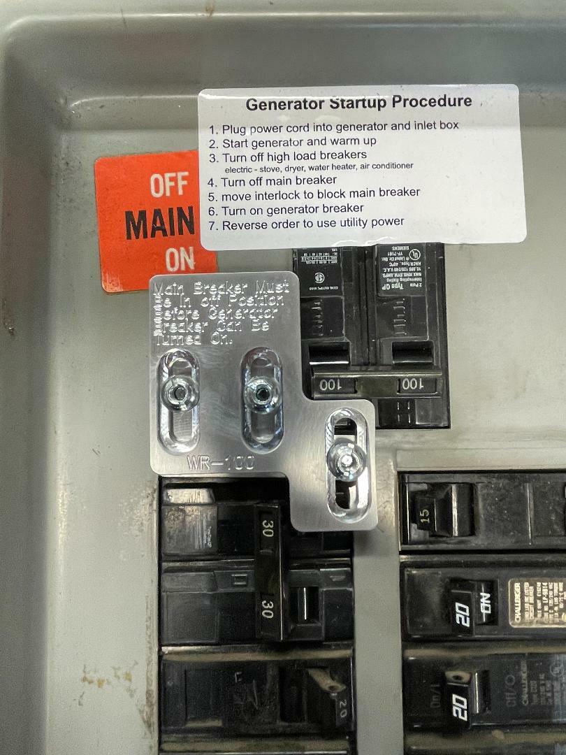 Generator Interlock Kit Murry 100 amp panel