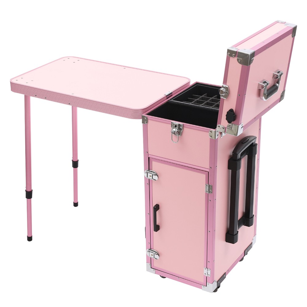 Nail Desk Mobile Station Rolling Makeup Train Case Manicure Table