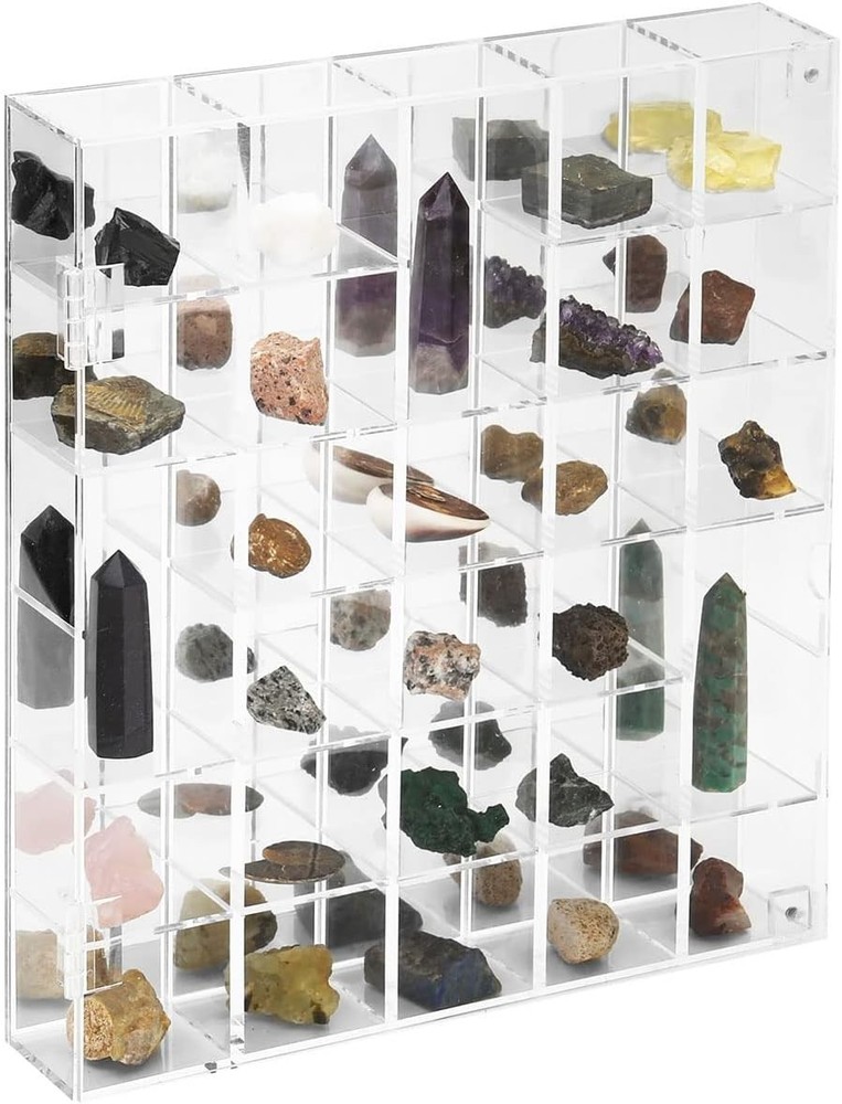 Adjustable Rock Display Case Clear Acrylic Collection Box with Mirrored Arrow...