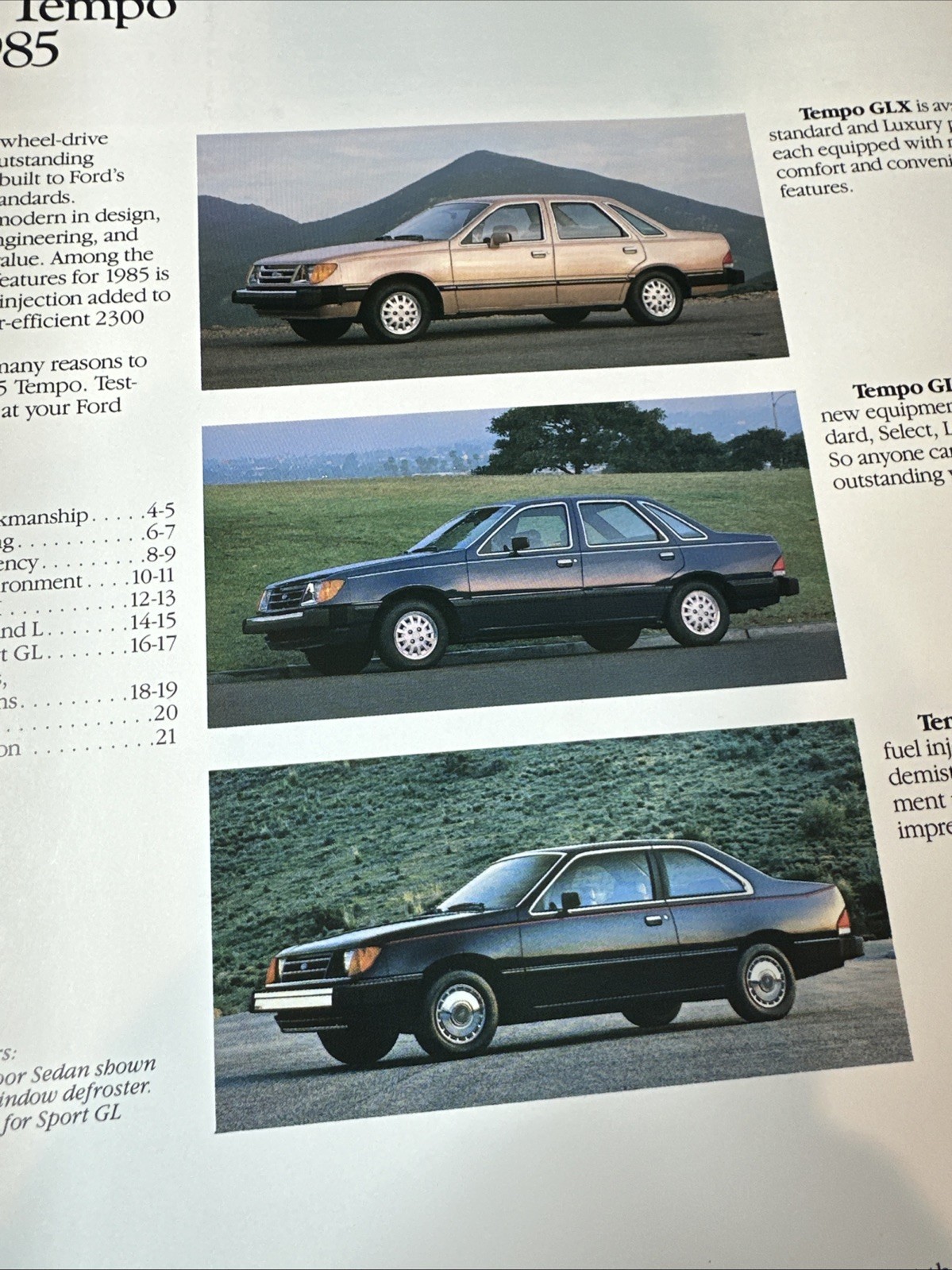 1985 Ford Tempo GLX, GL, L Dealer Showroom Sales Brochure ~ 19 Pages