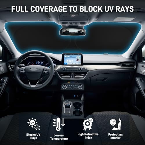 Windshield Sun Shade with Storage Pouch, Thickened Titanium Silver M(64"x32")
