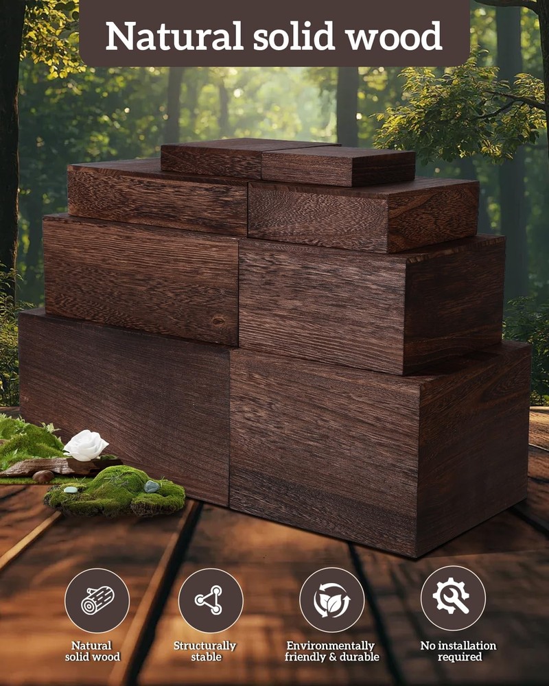 8 Size Nested Buffet Risers with Mini Signs, 8PCS Rustic Wooden Cake & Desser...