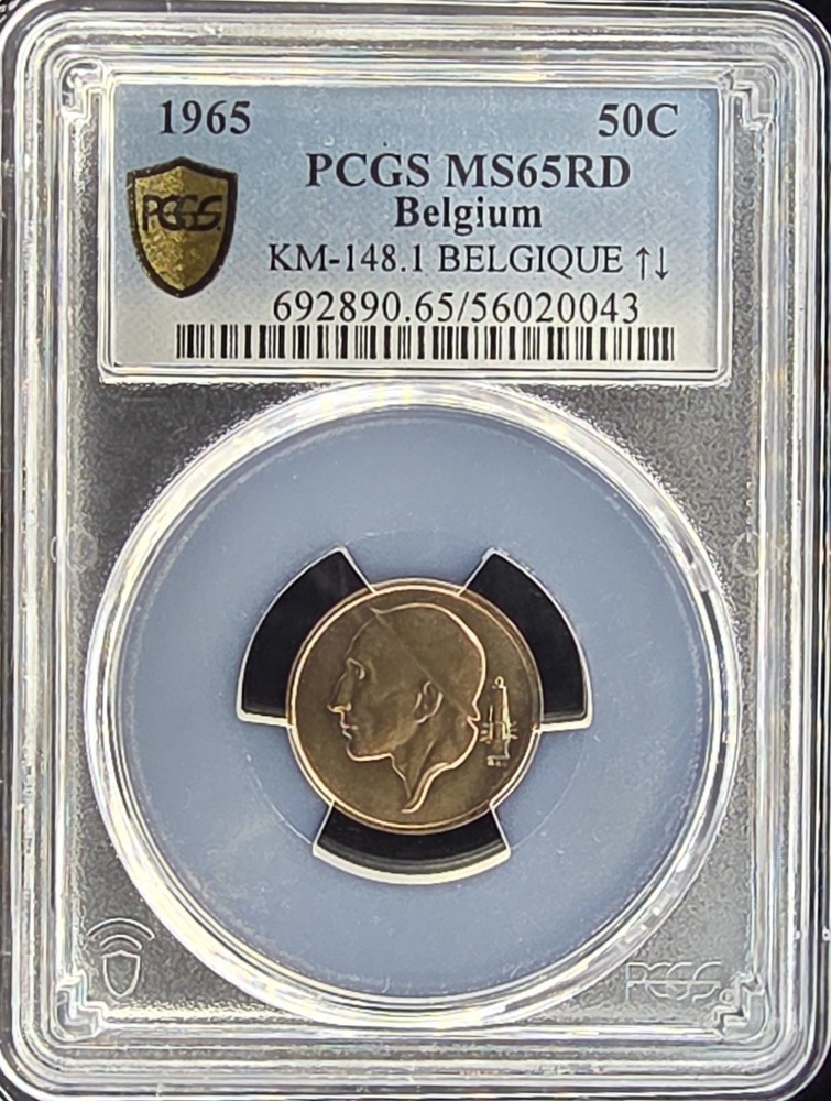 1965 Belgium 50 Centimes Dutch Text | PCGS MS65RD - Top Pop!