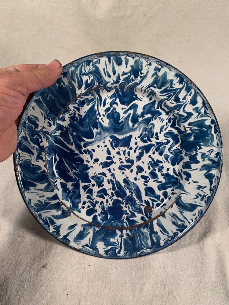 Vintage Cobalt Blue and White GRANITEWARE 10 inch Plate