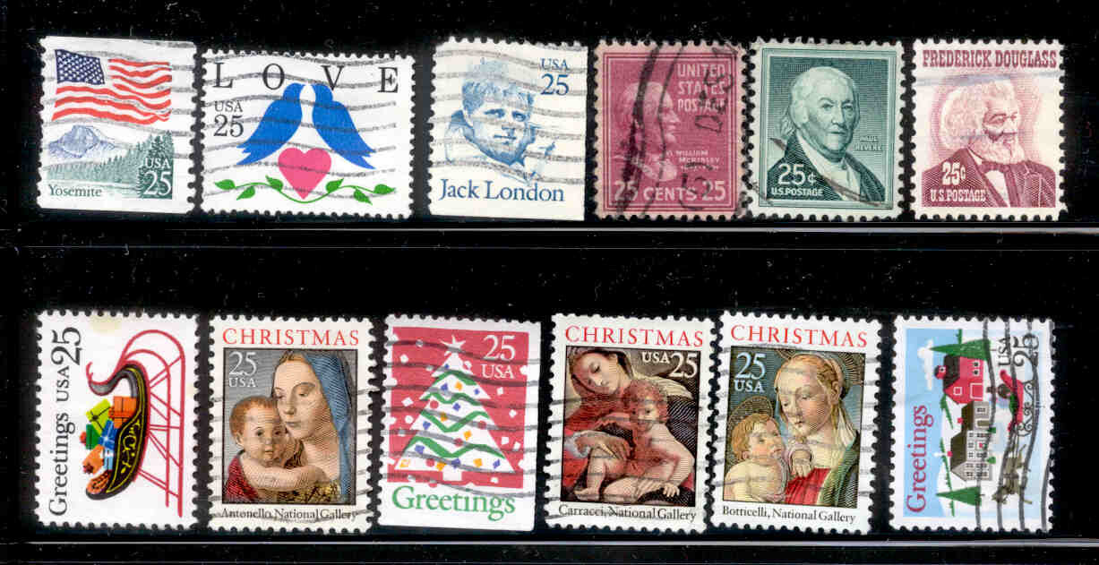 25 Cent 55 Stamps 1988-1991 US Lot Used