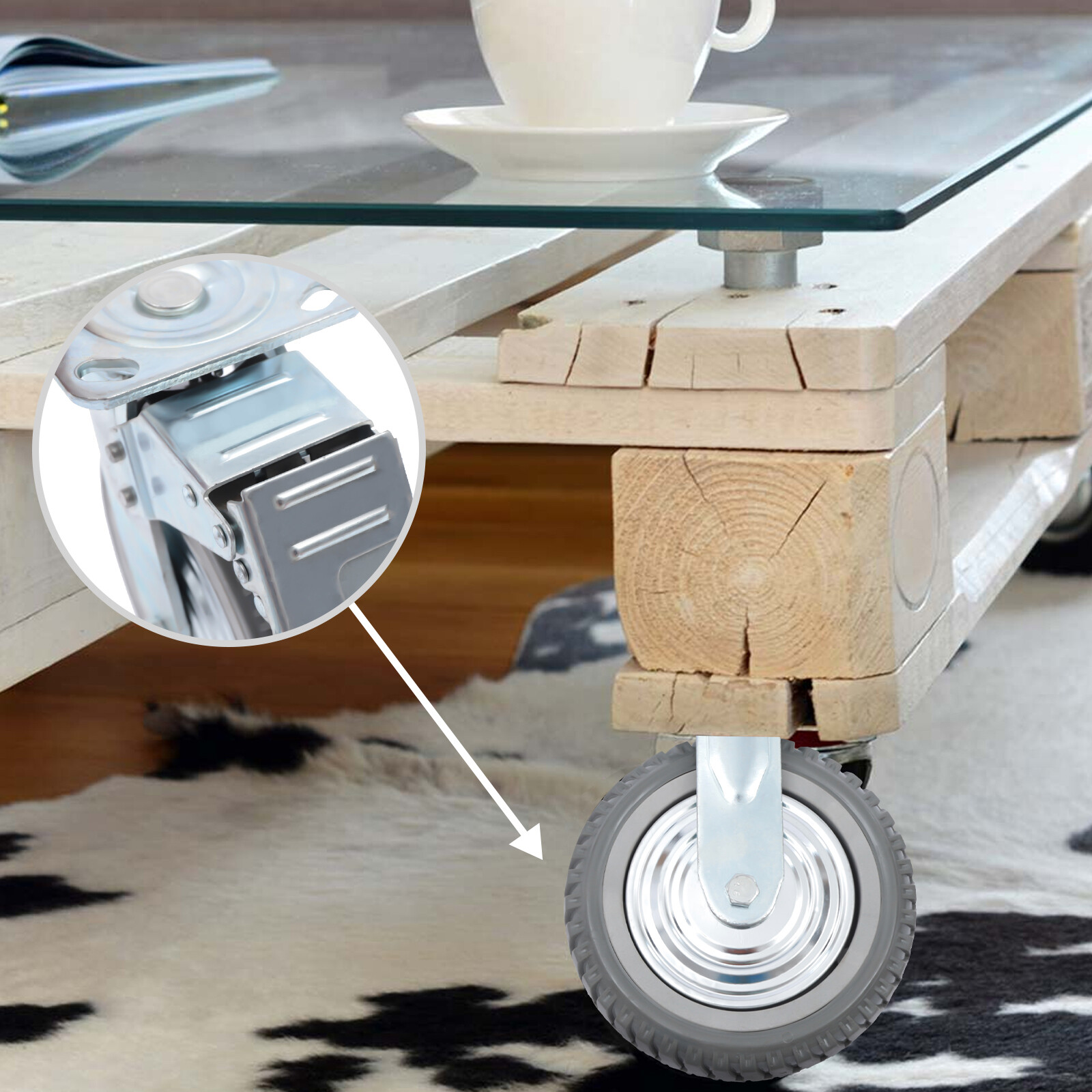 4PCs 8 inch Dustproof Handling Wheels Fixed+Brake Heavy Duty Solid Caster Wheels