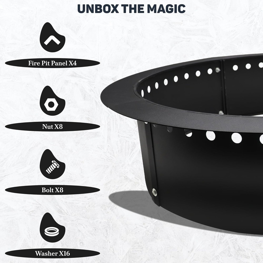 FEBTECH 42” Smokeless Fire Pit Insert with Heat Resistant Coating