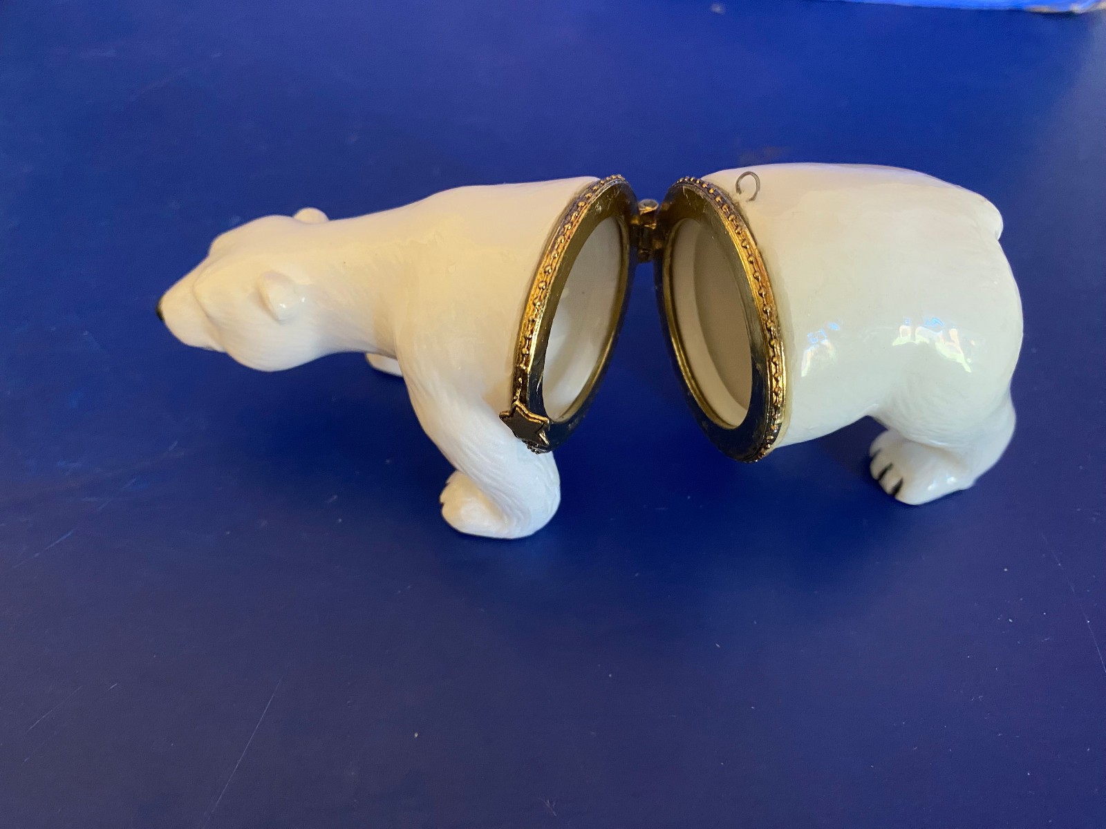 Hinged Trinket Box White Polar Bear Hanging Ornament Porcelain 4 3/4" long