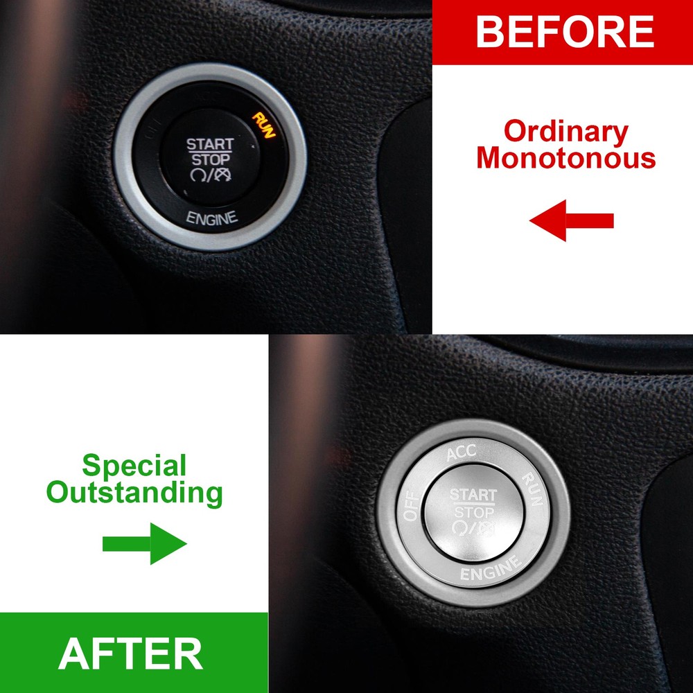 Silver Aluminum Engine Push Start Button w/ Surrounding Ring For Dodge Jeep etc