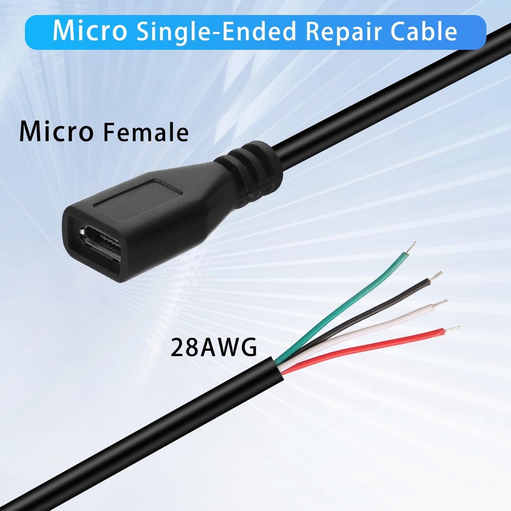 4Pcs Micro USB Female 4 Pin Bare Wire USB Power Data Cable DIY Pigtail Cable ...