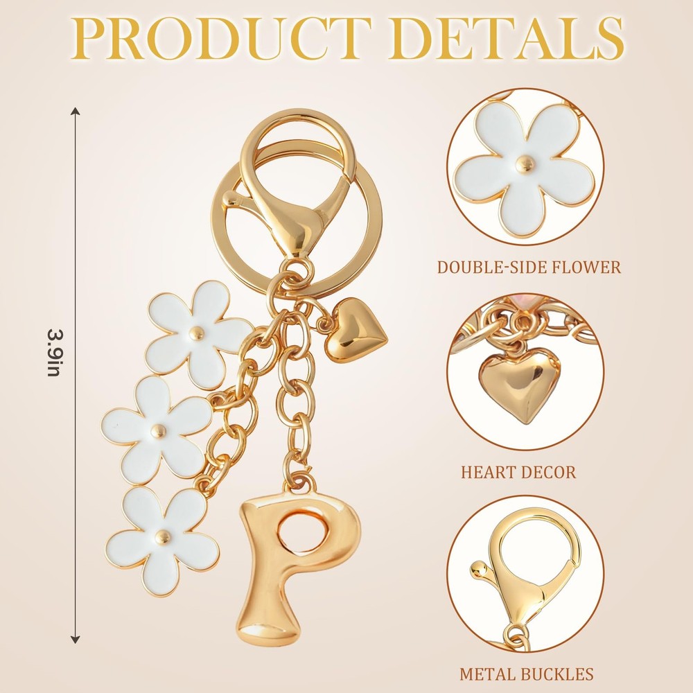 Bubble Initial Keychain Cute Flower Charms Keyring for Handbag