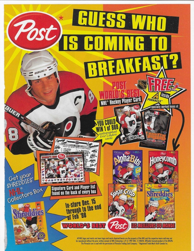 FLYERS ERIC LINDROS  POST  ORIGINAL PRINT AD