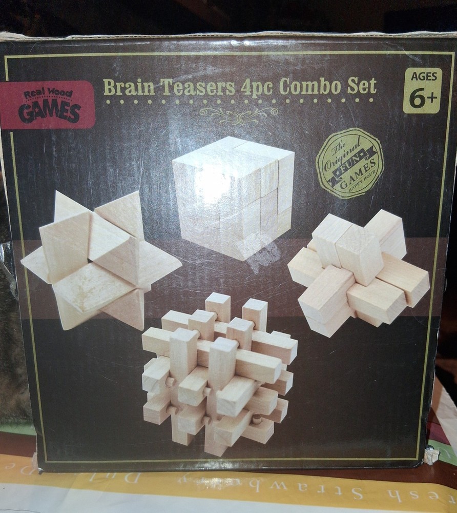 Real Wood Games Brain Teasers 4pc Combo set  (Interlocking Puzzles) NIB