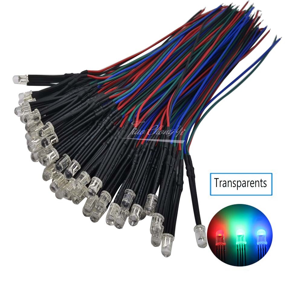 5mm DC 12V 20cm Pre-wired RGB LED Emitting Diode Multicolor Common Anode Cathode