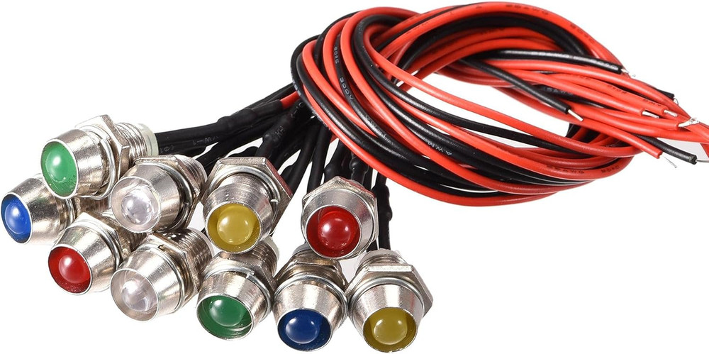 Uxcell LED Signal Indicator Lights AC/DC 24V 8Mm Panel Mount Metal Shell Warning