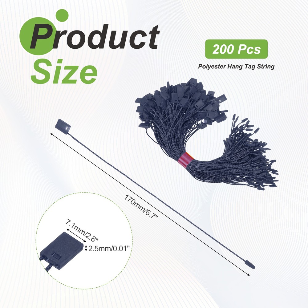 200pcs Polyester Hang Tag String (6.7") - Plastic Snap Lock Pin Loop Dark Blue