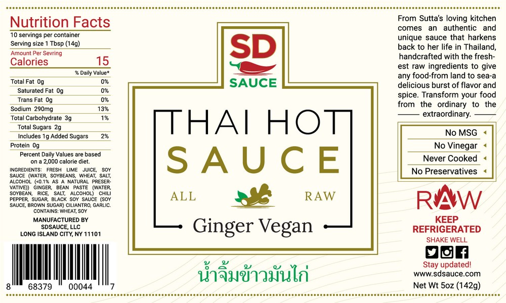 Thai Hot Sauce - Ginger Vegan - 6oz bottle