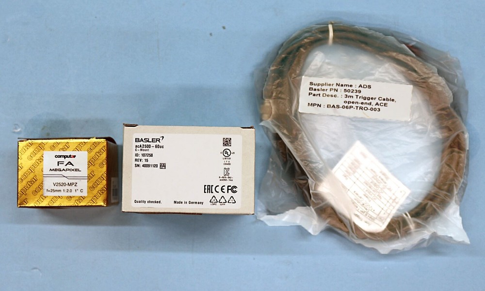 Basler acA2500-60uc 5K camera, Computar V2520-MPZ Lens & Trigger cable, NIB