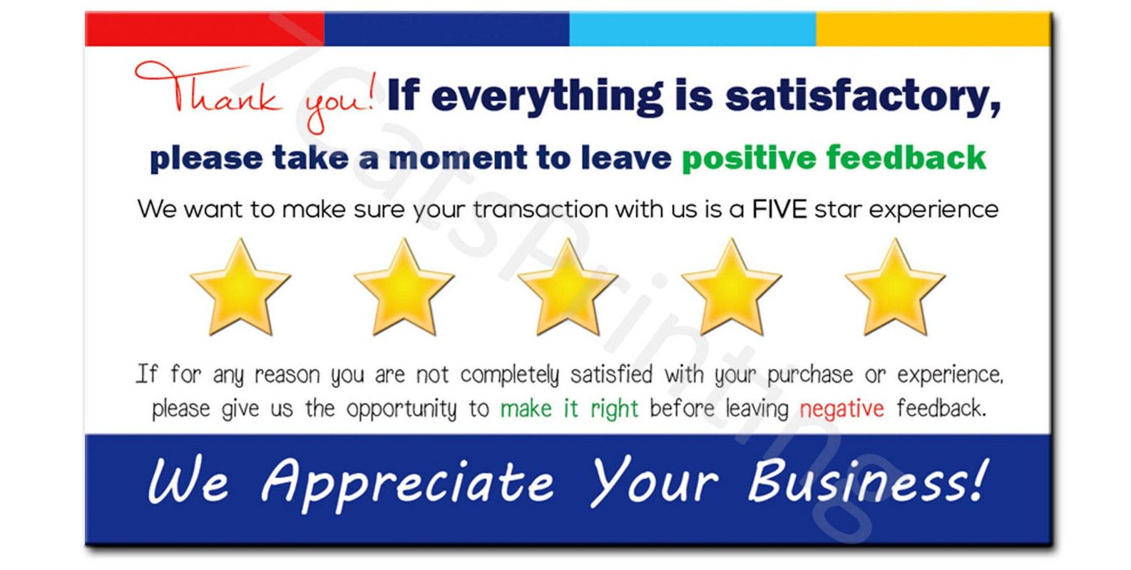 for eBay Thank You Cards Seller Notes