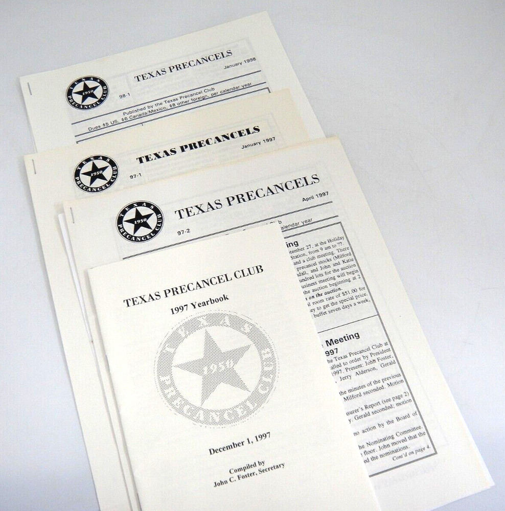 Texas Precancels Journal of Precancel Club Lot of 5 Plus Directory 1997 1998