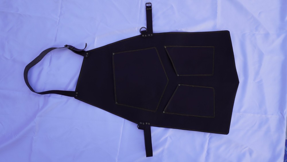 Premium Full Grain Leather Apron - Dark Brown, Split Pockets, Handmade Gift