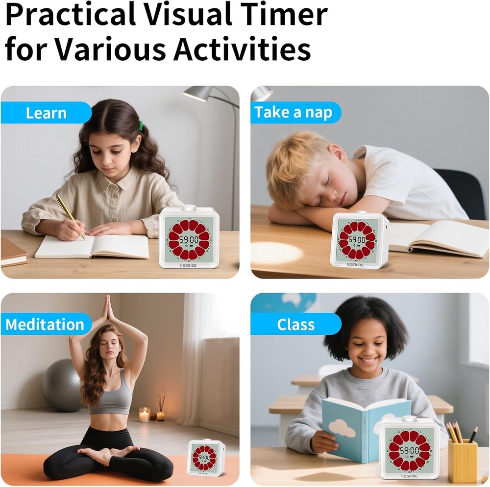 LCD Digital 60-Minute Visual Countdown Timer for Kids and Adults