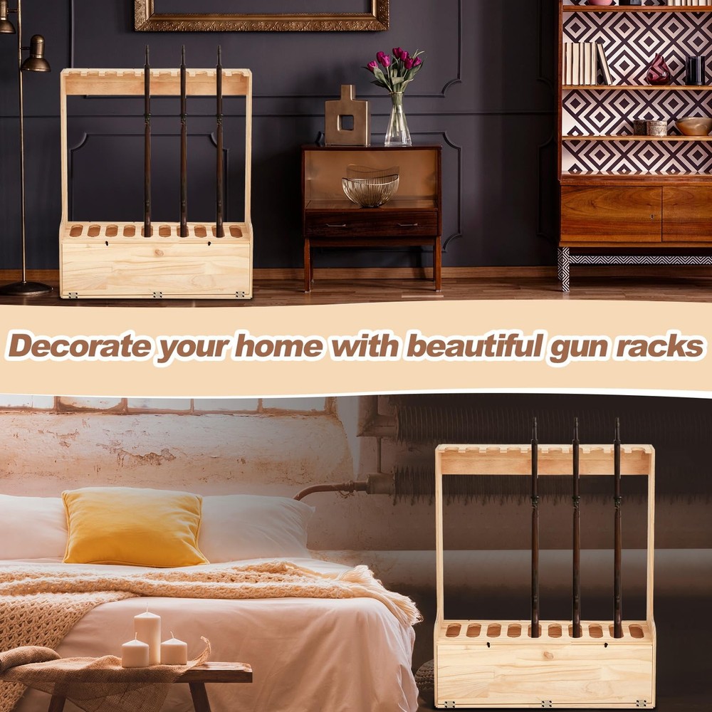 Soaoo Gun Rack with Storage Wood Gun Storage Display Rack Solid Pine Standing...