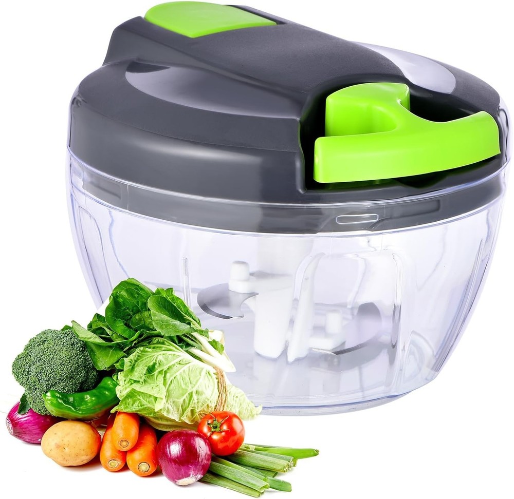 Manual Food Processor, Pull String Vegetable Chopper, 500ml Gray-Green