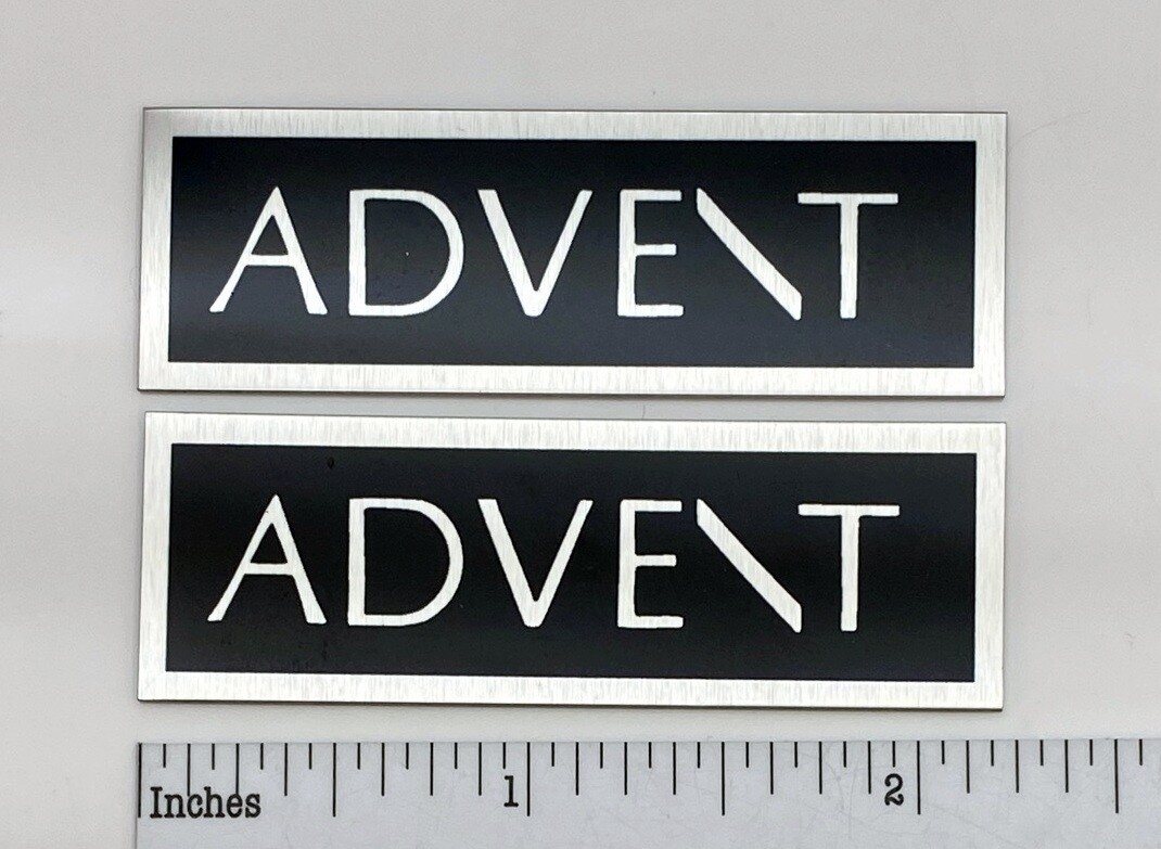 Advent Speaker Badge Logo Emblem Pair Custom Made Aluminum