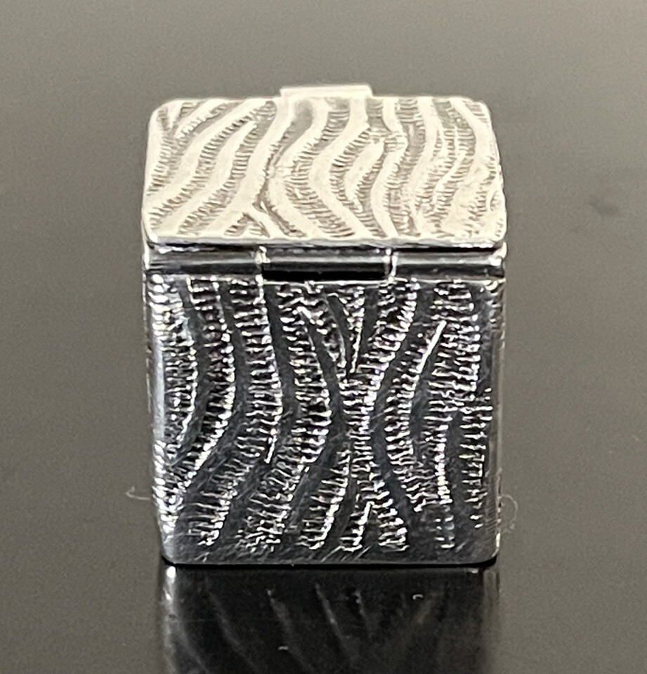 Spain Sterling Silver Pill Box Cube Zebra Stripes
