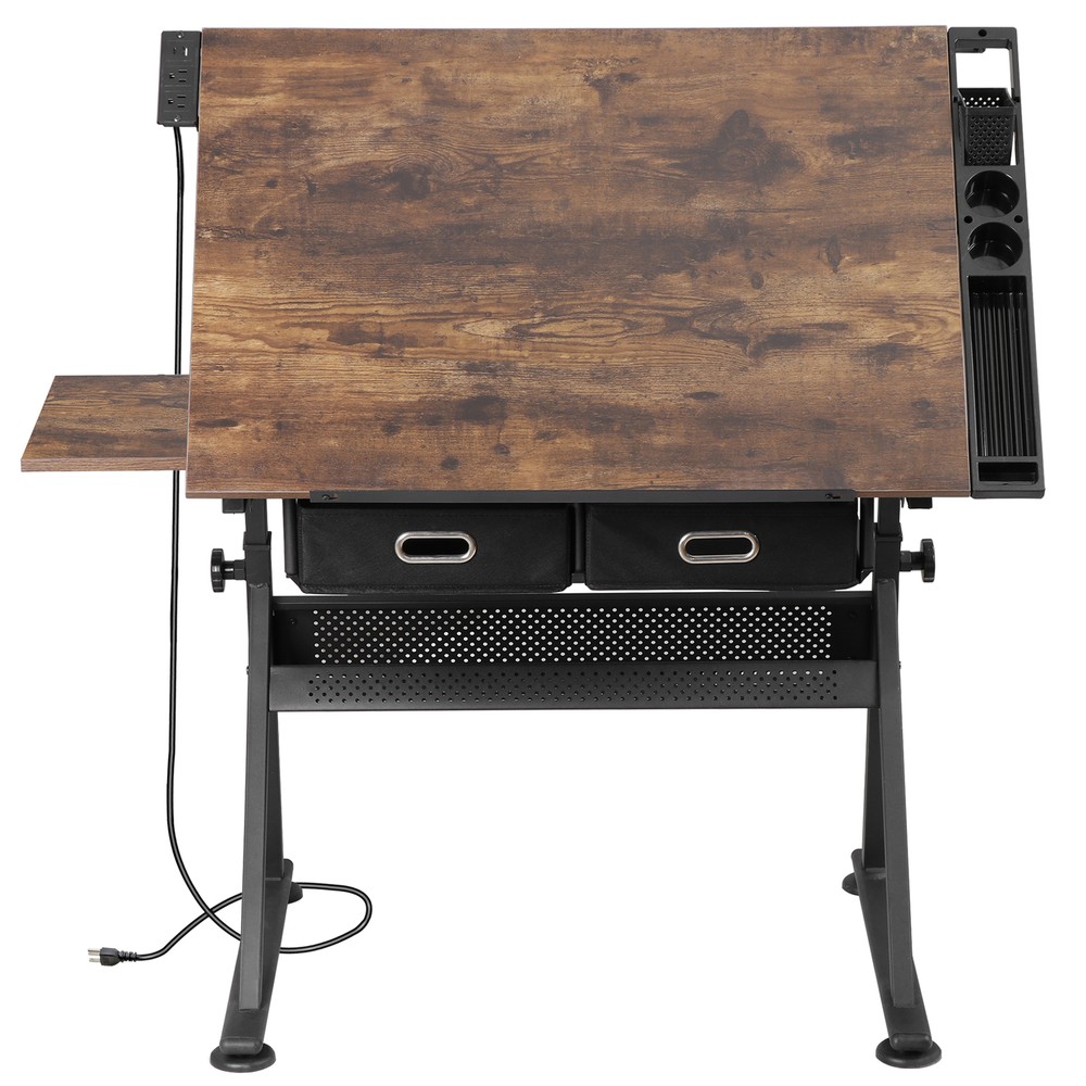 Adjustable Drafting Drawing Table Tabletop Craft Tiltable with Stool & Outlet