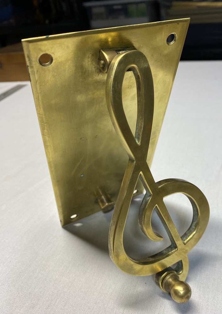 SOLID BRASS TREBLE CLEF HINGED DOOR KNOCKER & STRIKE PLATE 7”x3.5”