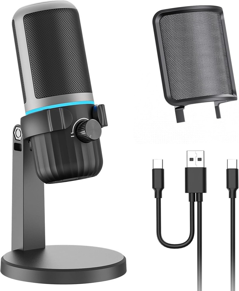 Professional Streaming Microphone with Built-in Headphone Jack & Volume Control