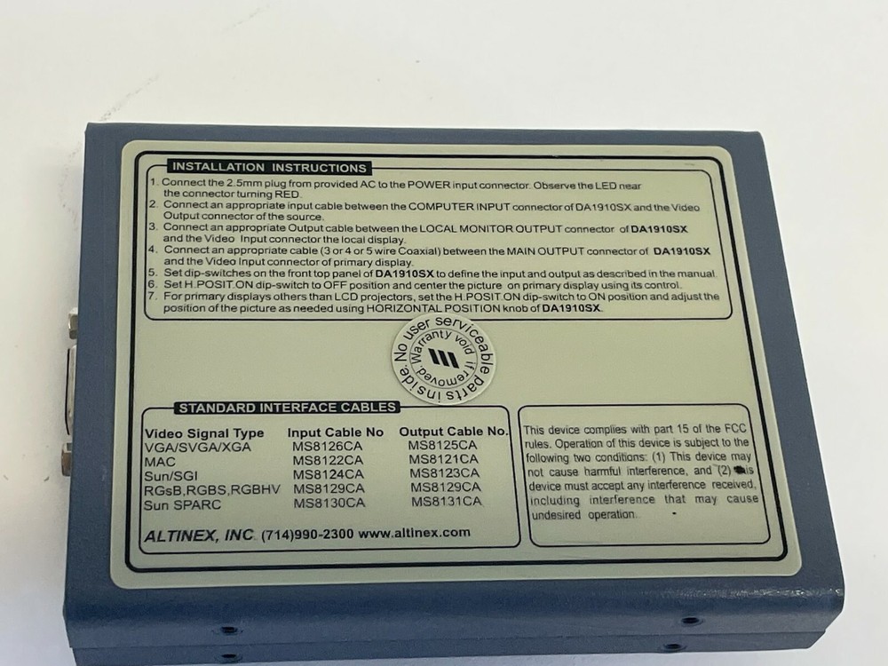 XX7: Altinex Compact Computer Video Interface DA1910SX