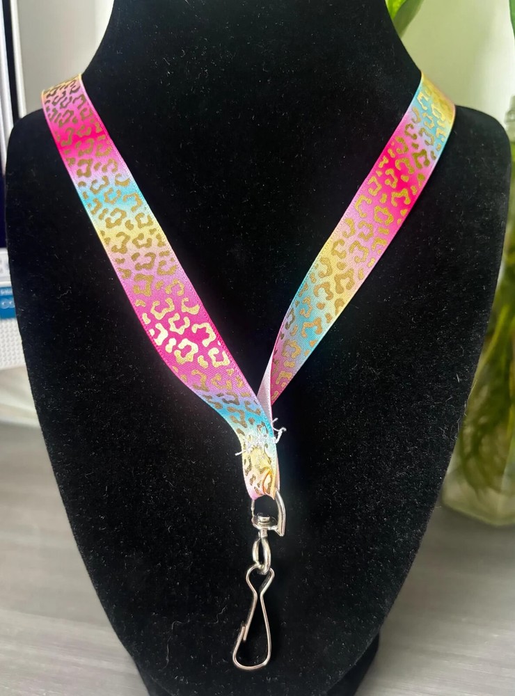 Rainbow Lepard Pattern Lovers 18” Ribbon Lanyard