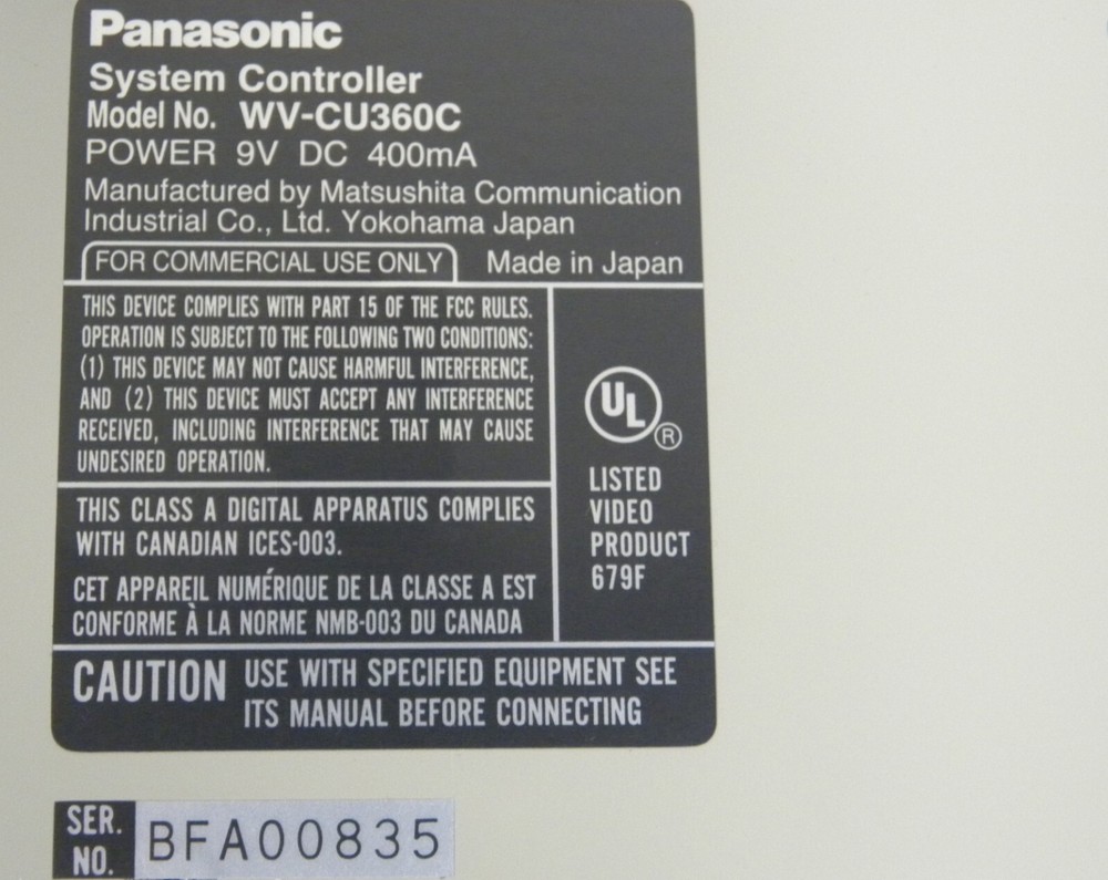 Panasonic WV-CU360C System Controller w/ Extra Faceplates