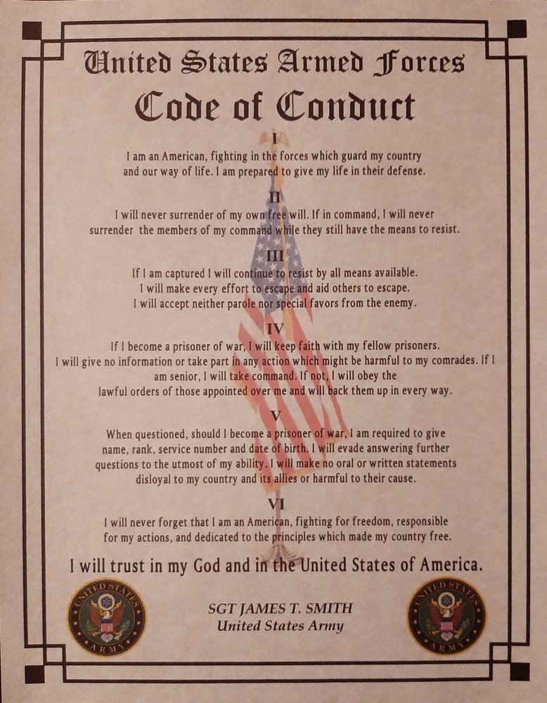 MC-NICE: ARMY Armed Forces Code of Conduct PERSONALIZED