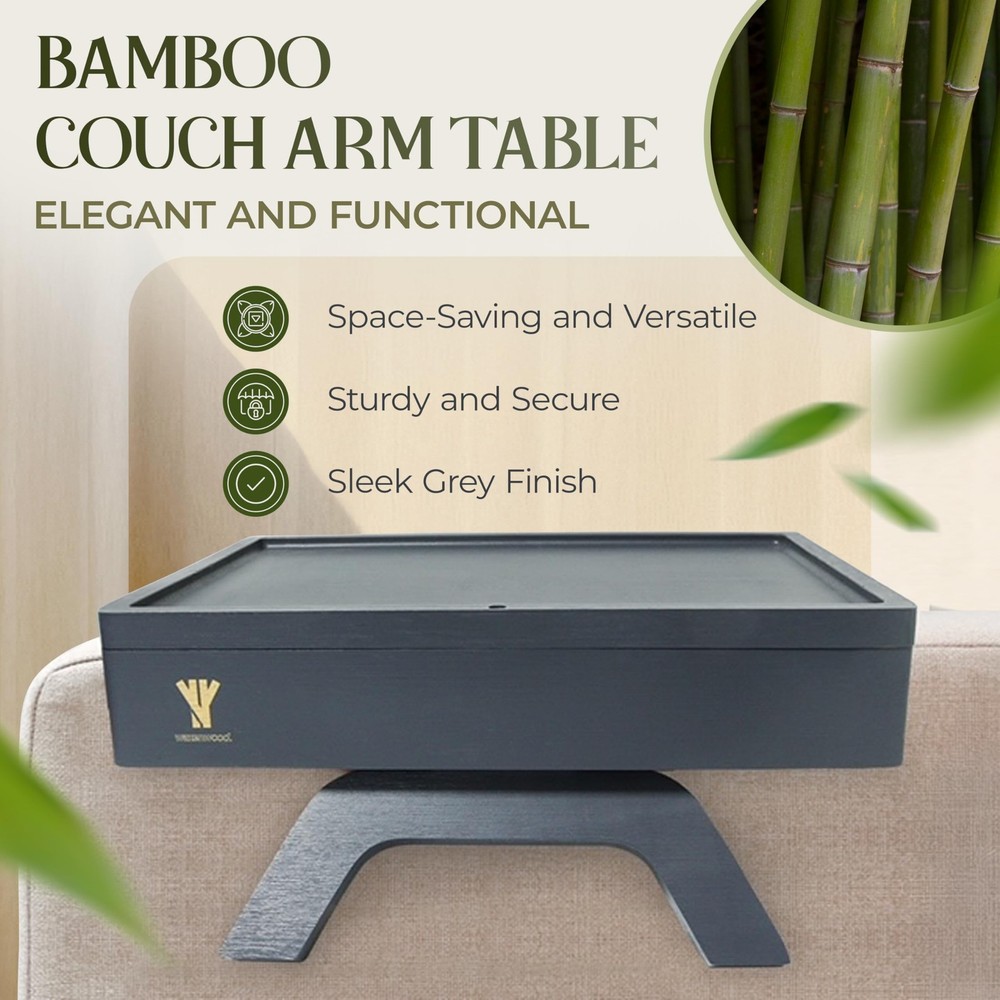 Bamboo Couch Arm Table, Sofa Arm Tray, 360 Rotating Table, Clip On Side Table...
