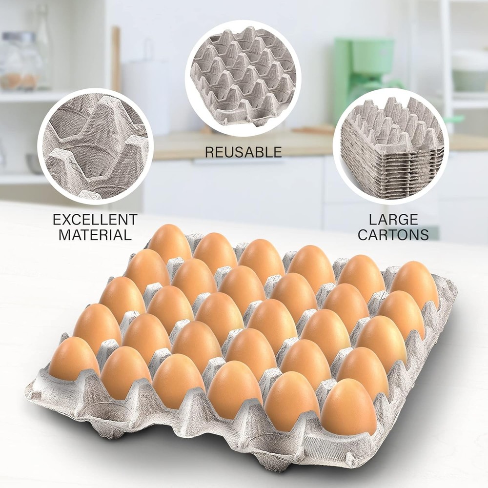 30 Egg Flat Tray Pulp Fiber Reusable Stackable Extra Large Egg Crate Made in USA